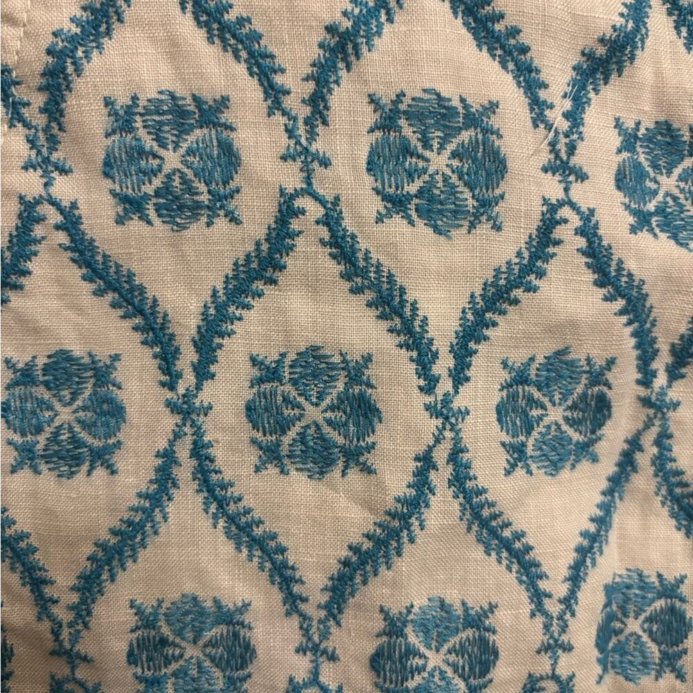 LOFT Off White Linen Turquoise Floral Embroidered Patterned Women's Shorts Sz 4 - Picture 5 of 10